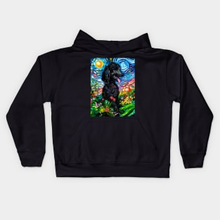 Black Poodle Starry Night with Flowers Kids Hoodie